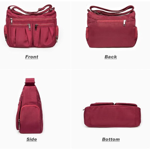 Women Red-m Nylon Water Resistant Anti Theft Travel Crossbody Shoulder Bag - Picture 5 of 7